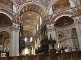 London St. Pauls Cathedral 04 Quire and Ceiling From under the dome, the Quire at St. Pauls Cathedral extends to the east of the dome and holds the stalls for the clergy and the choir and the organ